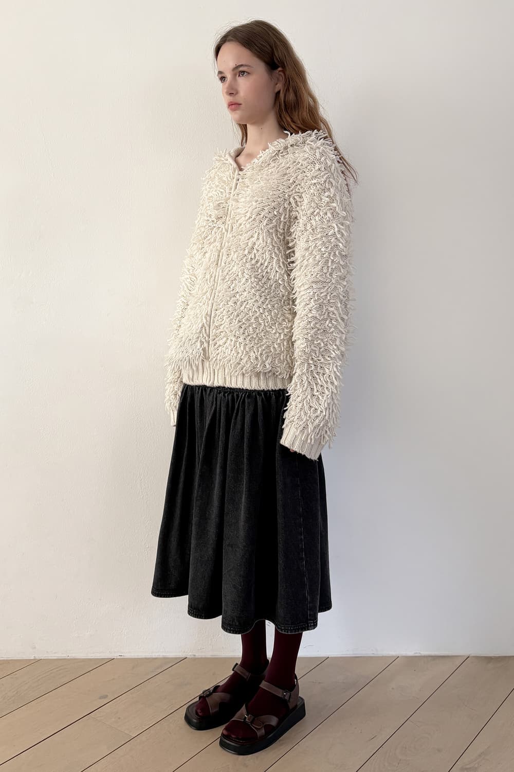 시눈  Sinoon Fringe Hooded Knit Zip-up 상품이미지2