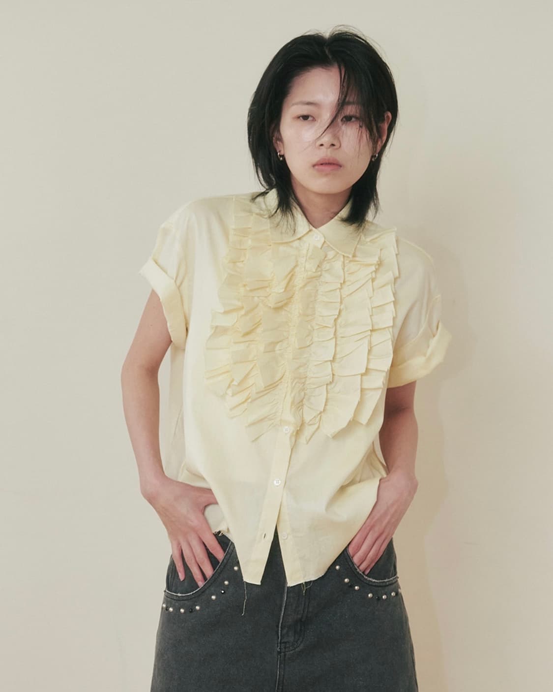 플리즈노팔로우 옥스포드 프릴 셔츠 / Lemon 상품이미지1