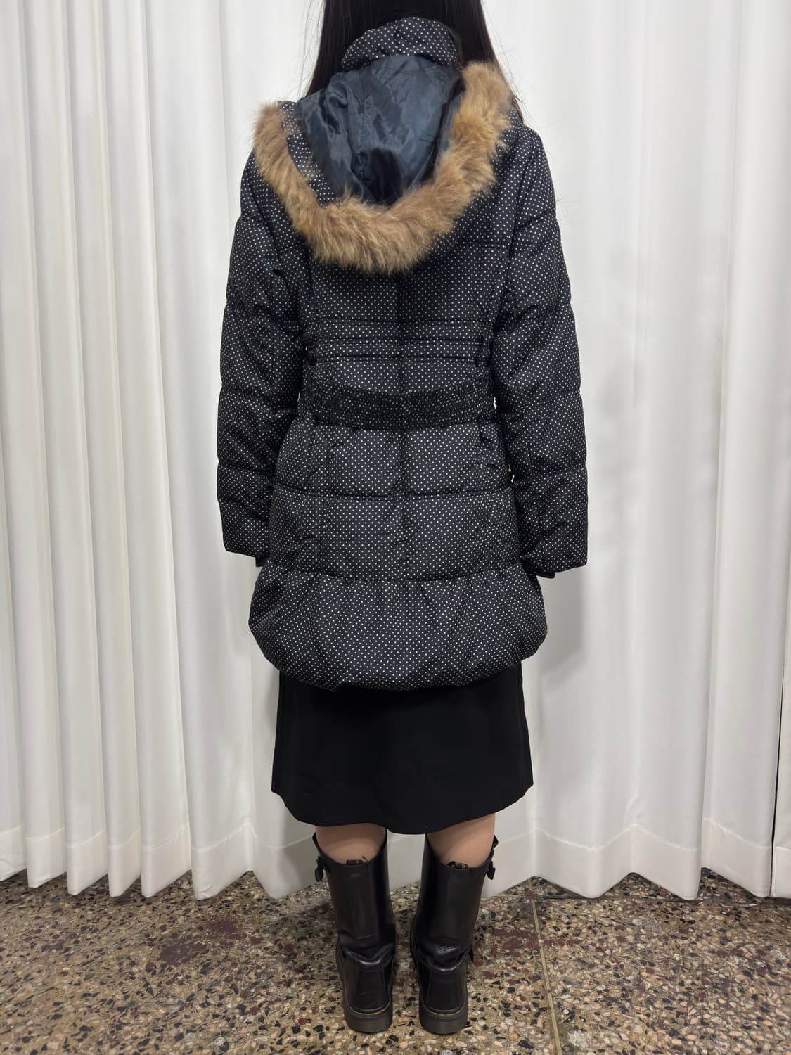 dot fur hood long padding 상품이미지6