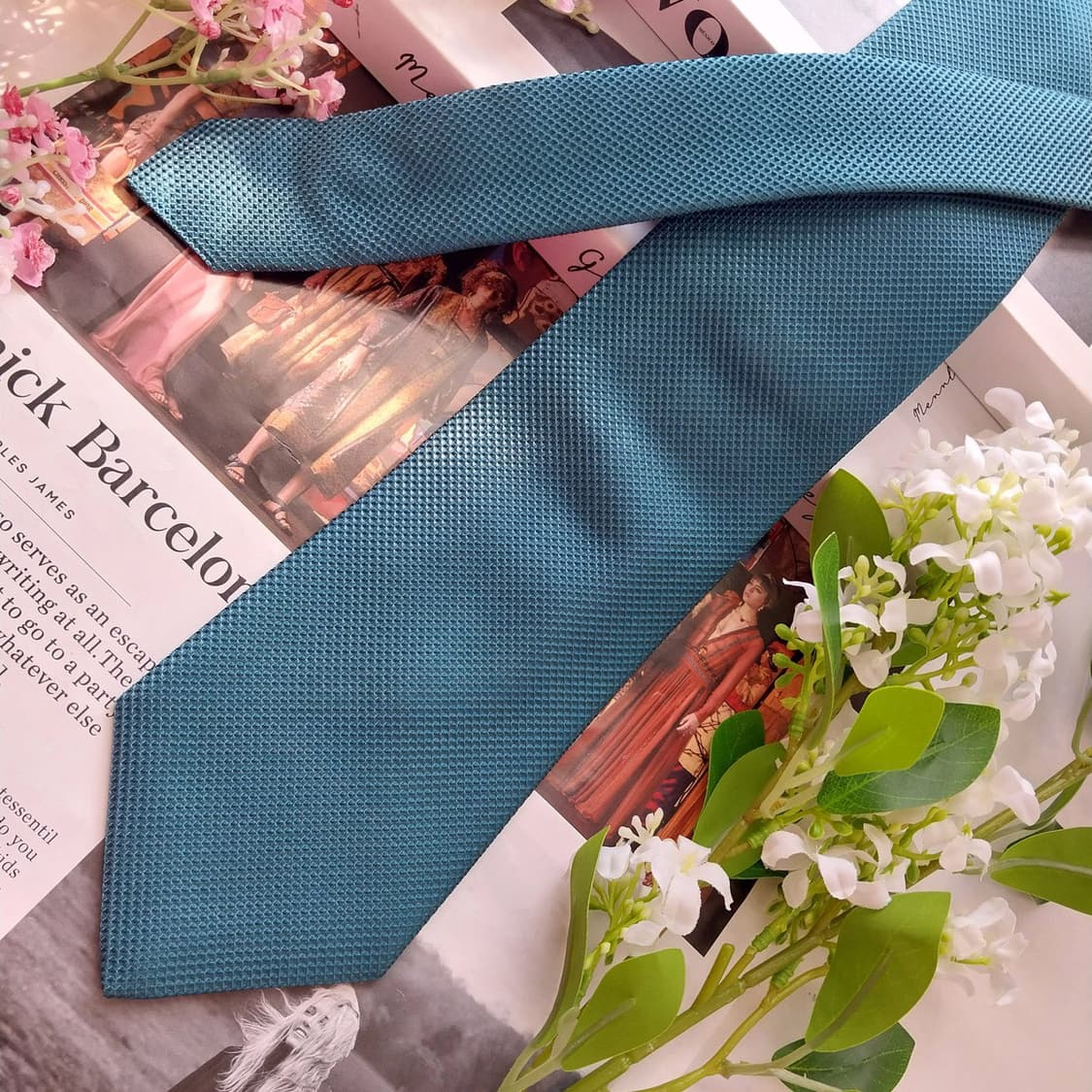 앤드류스타이 실크 청녹색 텍스처 넥타이 9.1cm A+등급 K2416 상품이미지4