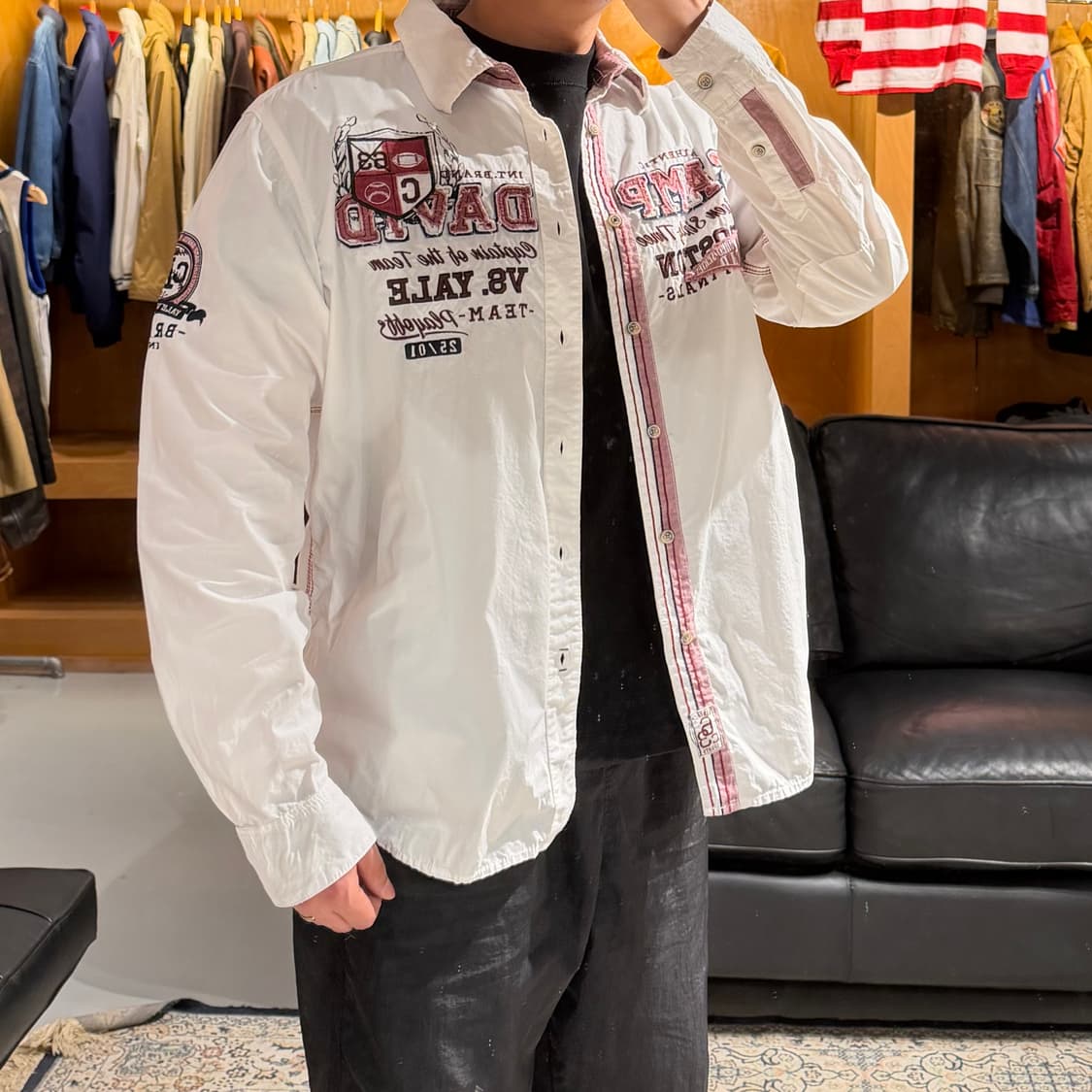 독일 캠프데이비드 화이트 스포츠 셔츠 XL y2k 상품이미지4