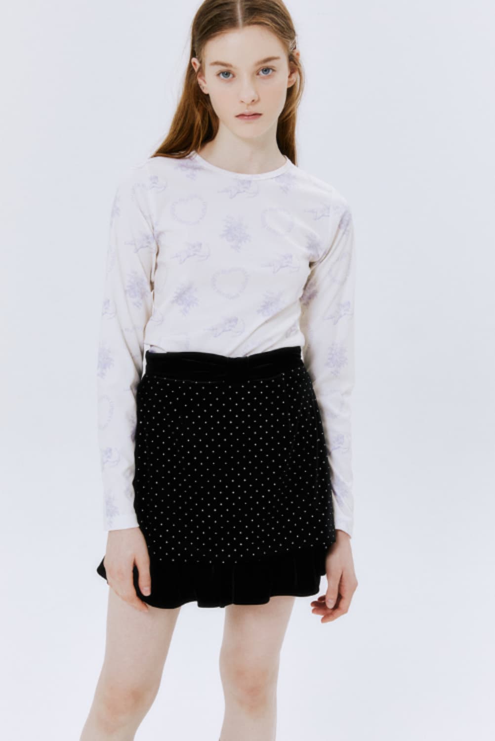 마가린핑거스 리본 벨벳 스커트 도트스커트 (르세라핌 채원 착용) 상품이미지4