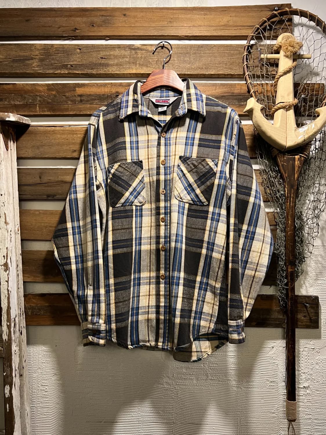 [M]80's JC Penney BIG MAC 블루 타탄체크 플란넬 셔츠 상품이미지1