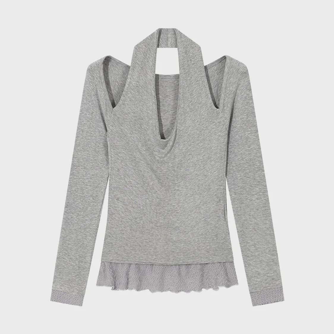 SCARF FUR FRILL T-SHIRT(GREY) 상품이미지3