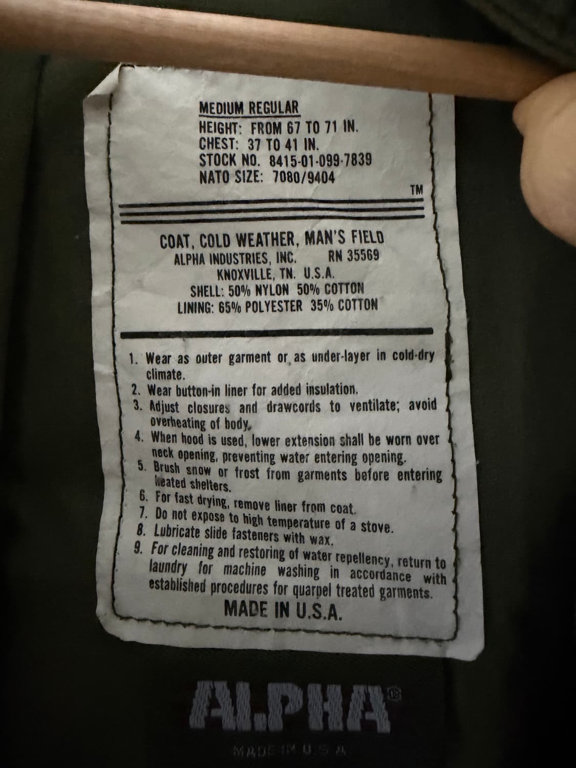 알파인더스트리 USA M-65 필드 야상 자켓 (해외 M) 상품이미지4