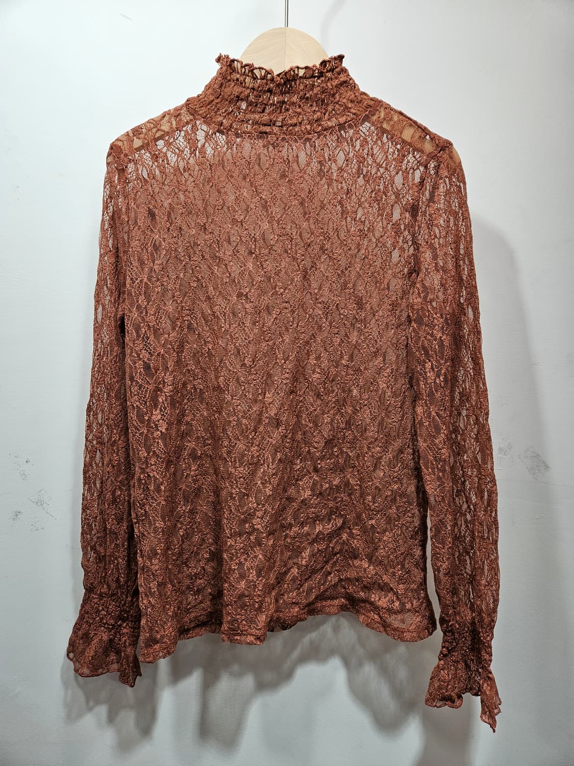 레이스 시스루 스판 티블라우스 로즈핑크 상품이미지4