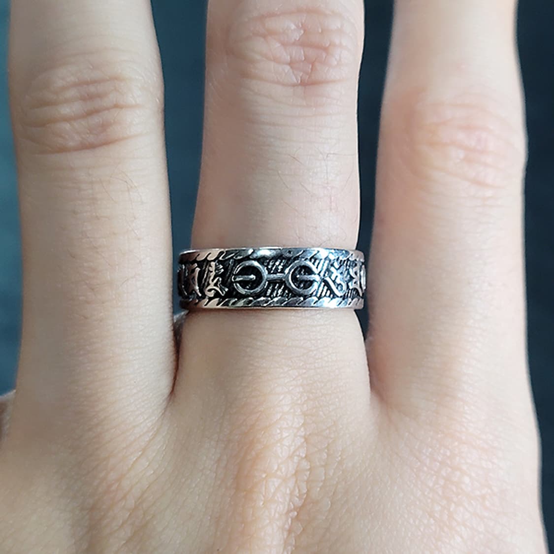Vajren 실버 남자 엔틱 빈티지 명품 옴마니반메홈 금강저 반지 상품이미지8