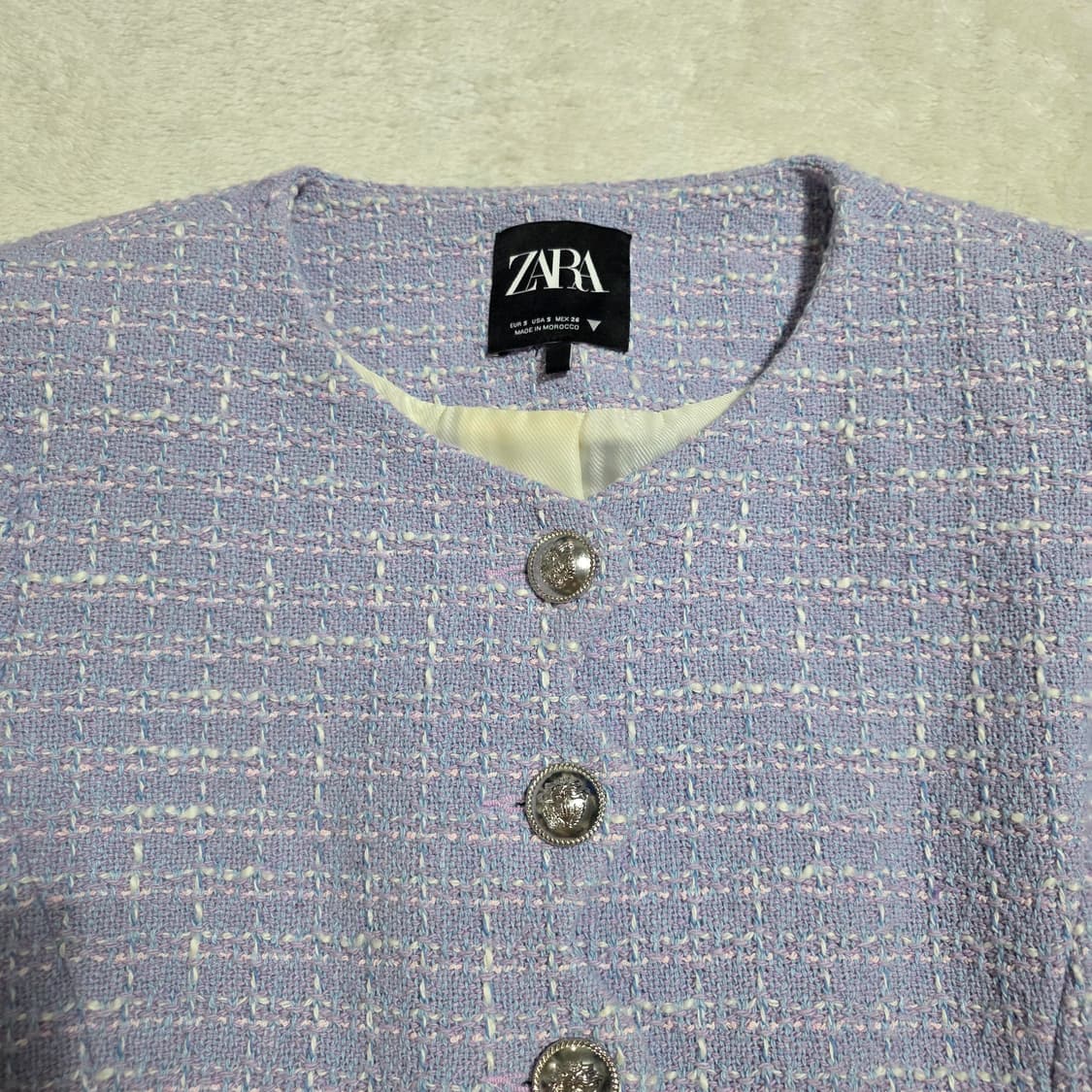 (S)여성 자라 트위드 반팔 자켓 퍼플 상품이미지2