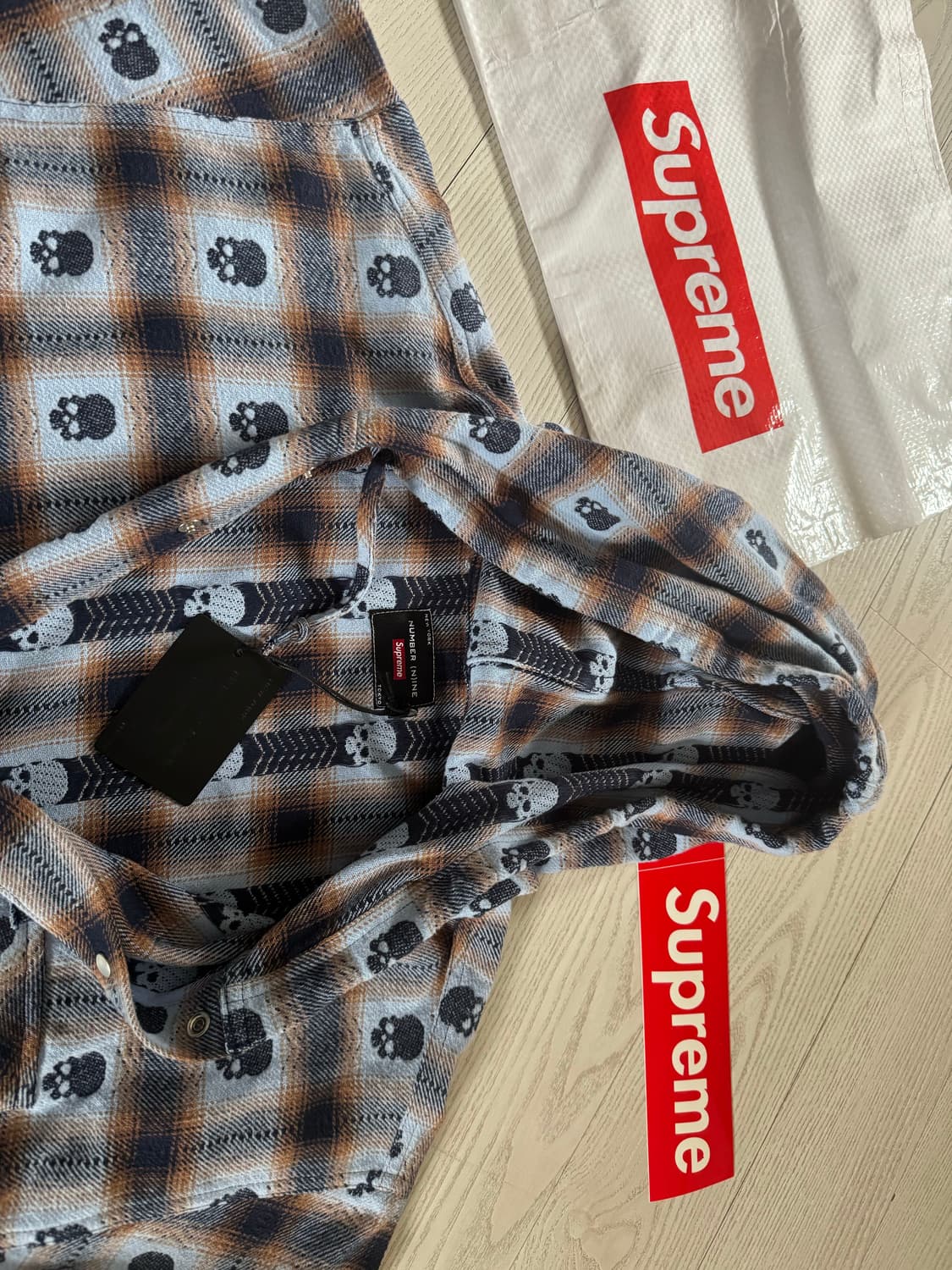 슈프림 넘버나인 후드 플란넬셔츠 블루 XL 새상품 상품이미지2