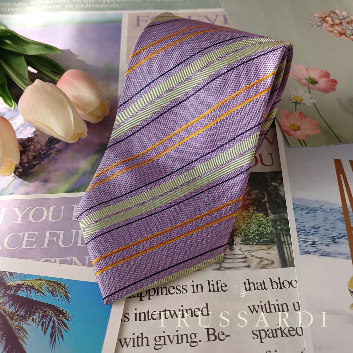 트루사르디 실크 바이올렛 스트라이프 넥타이 9cm A등급 A19655 상품이미지1