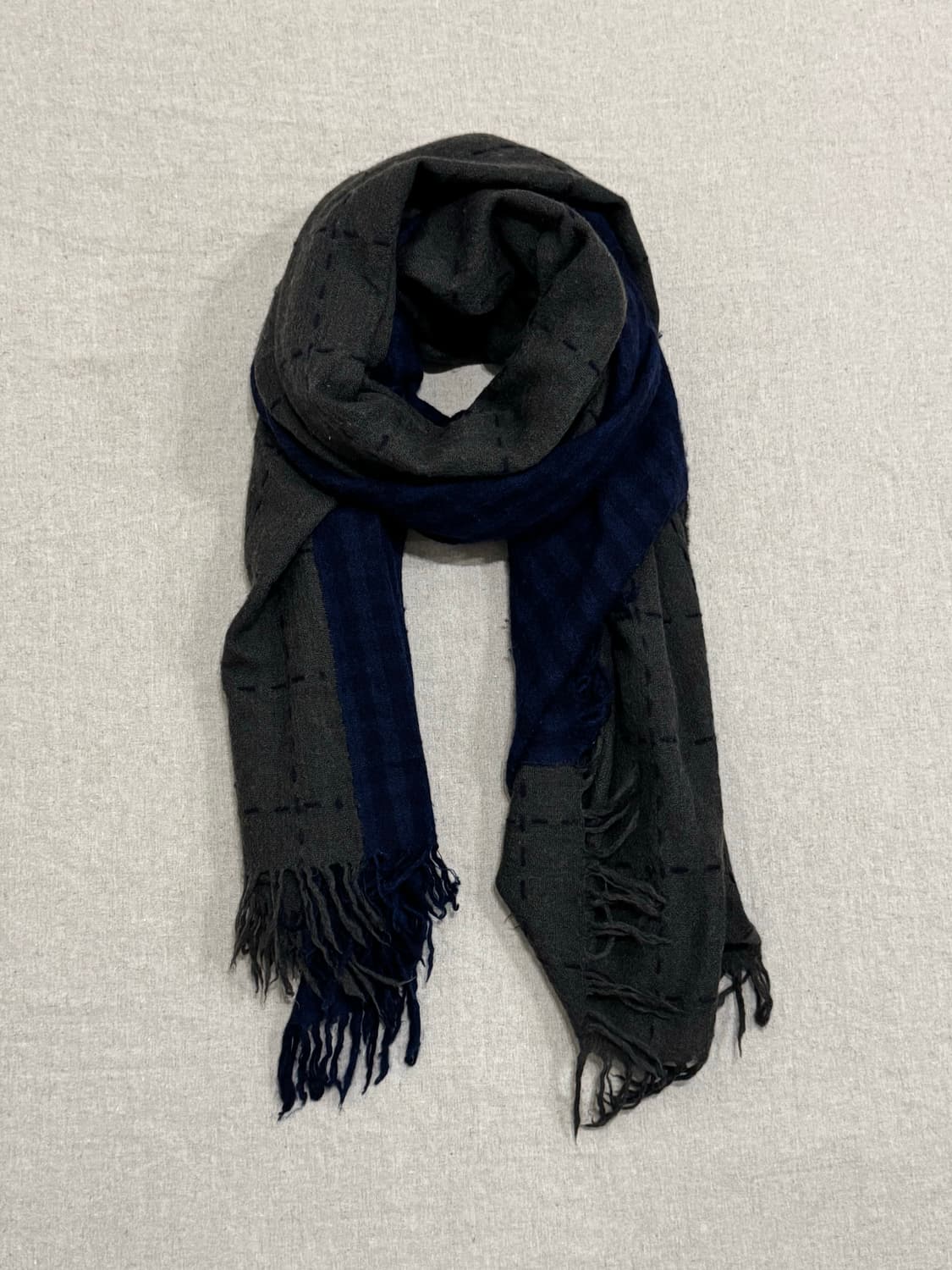 요지야마모토 바이컬러 체크 울 머플러 상품이미지1