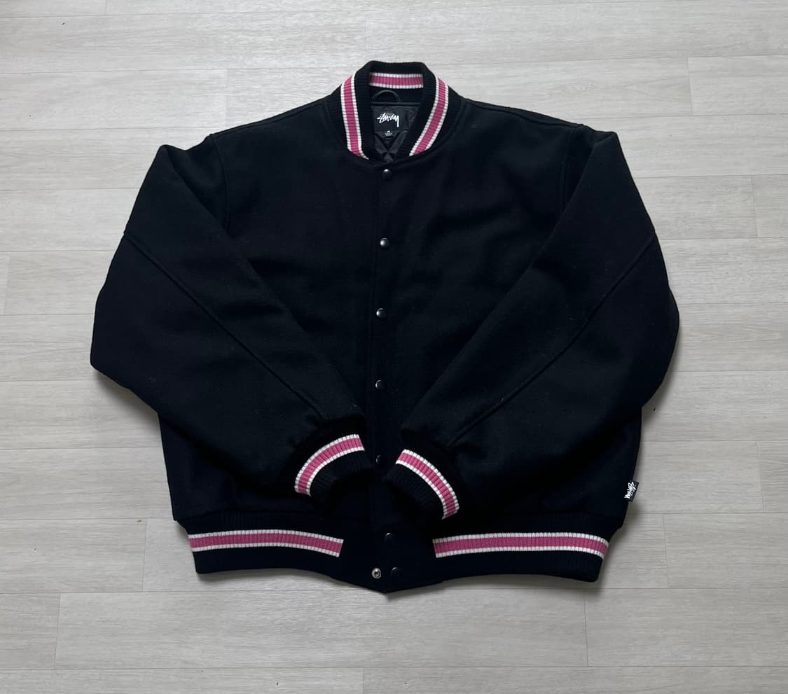 스투시 S 토크 멜튼 바시티 자켓 블랙 M 상품이미지5