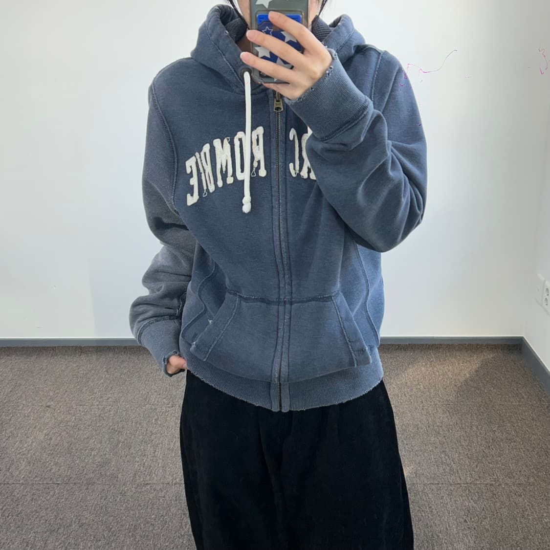 Abercrombie 아베크롬비 그런지 로고 네이비 후드집업 상품이미지2