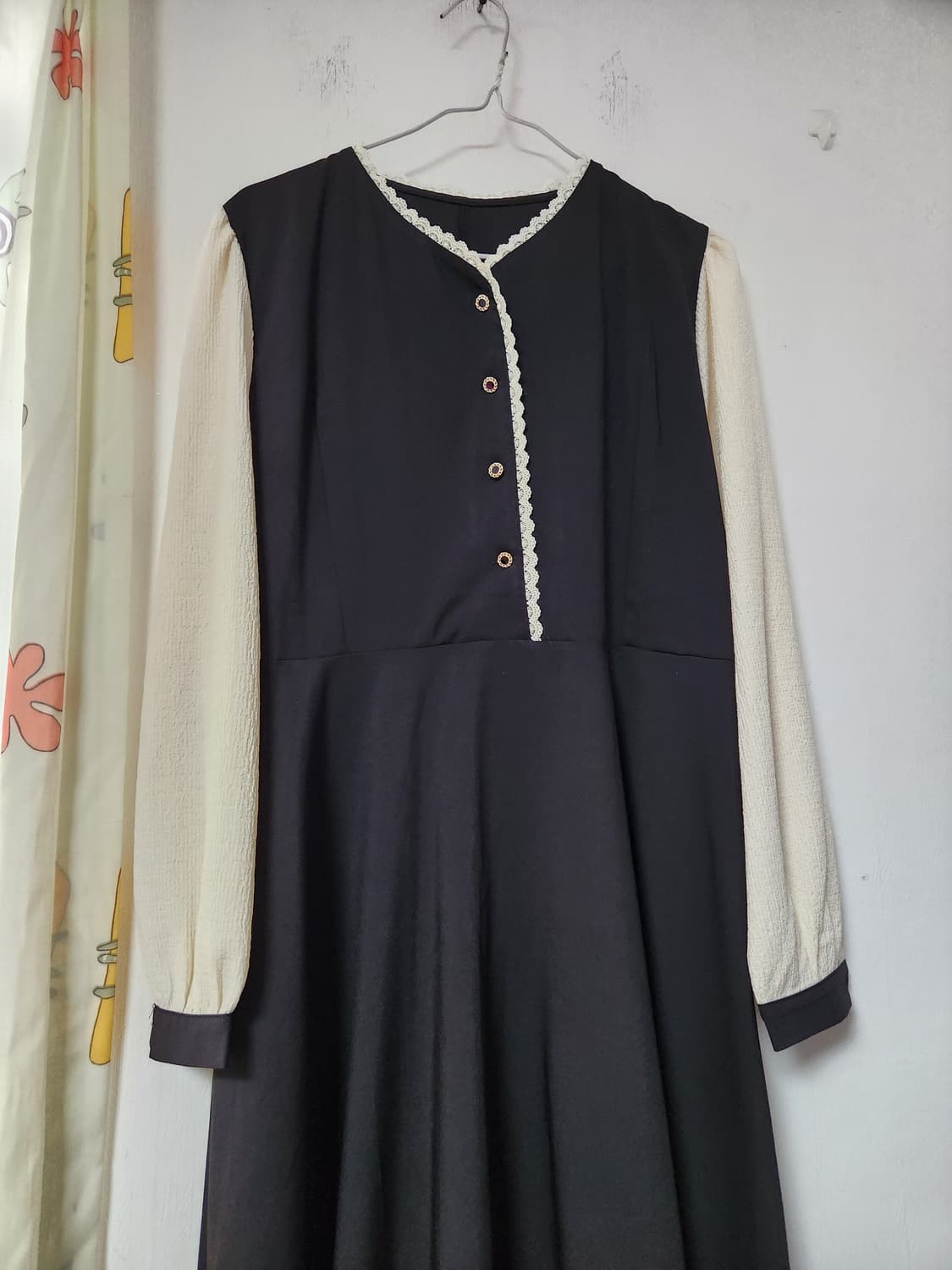 배색 블랙 롱 원피스 77 상품이미지2