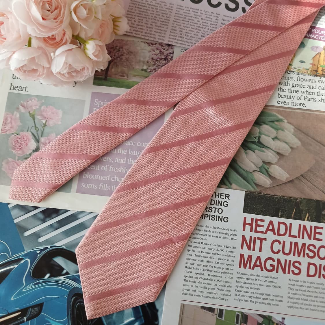 아쿠아스큐텀 실크 핑크 스트라이프 넥타이 8.7cm A+등급 A19007 상품이미지3