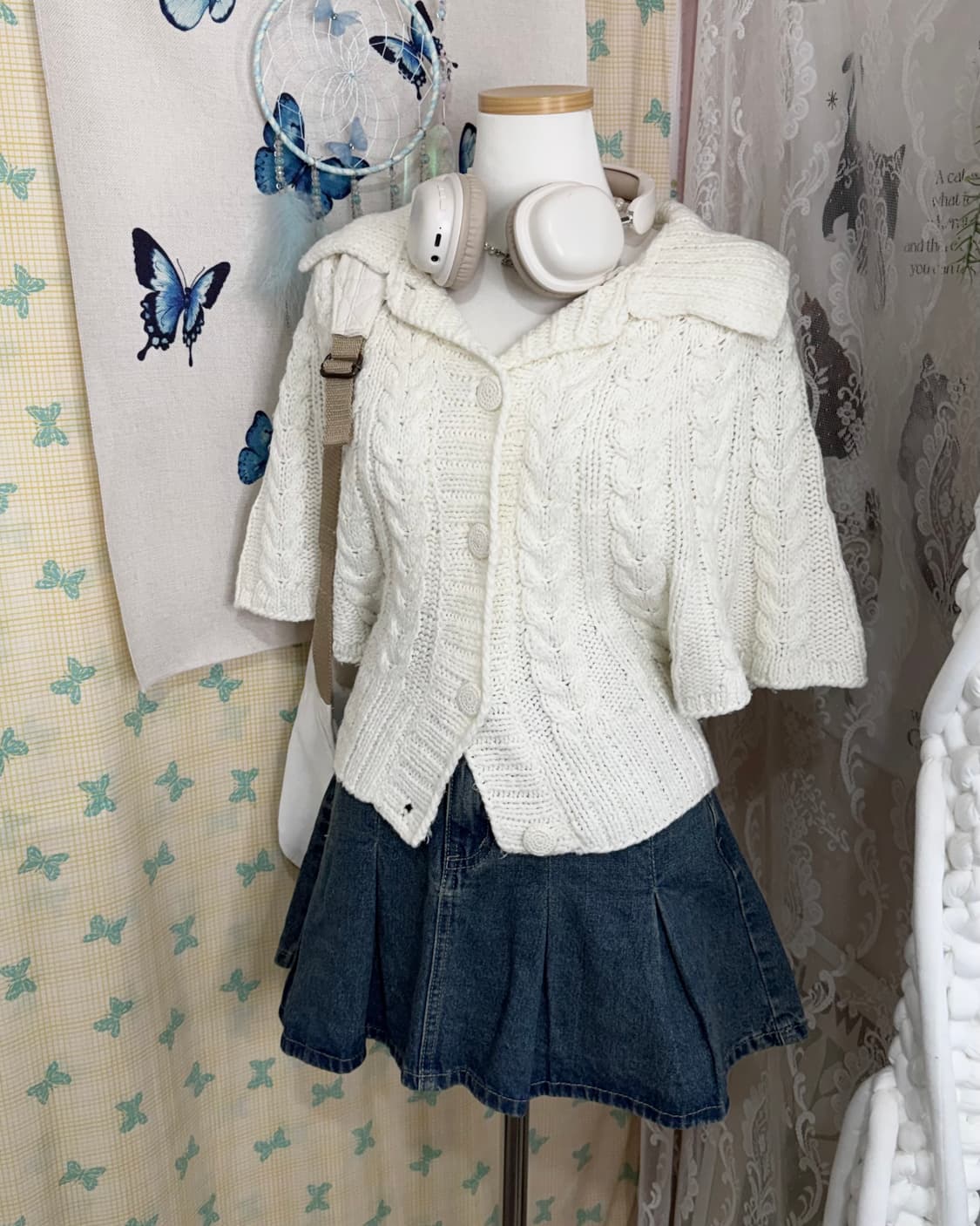 아이보리 꽈배기 케이프 니트 가디건 상품이미지2