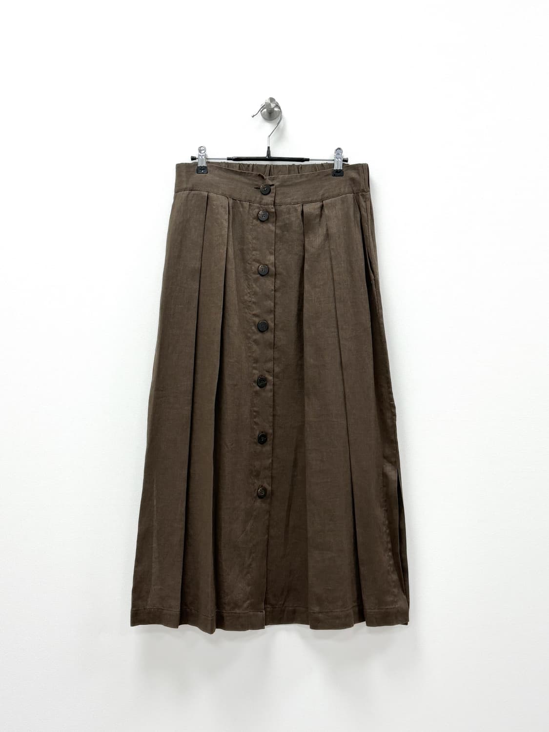 오또다메 린넨 버튼 플리츠 롱 스커트 상품이미지1