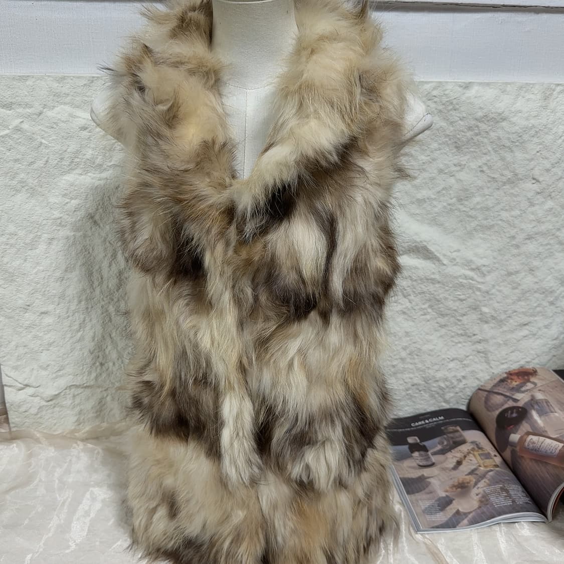 빈티지 원색 라쿤퍼 조끼 베스트 상품이미지2