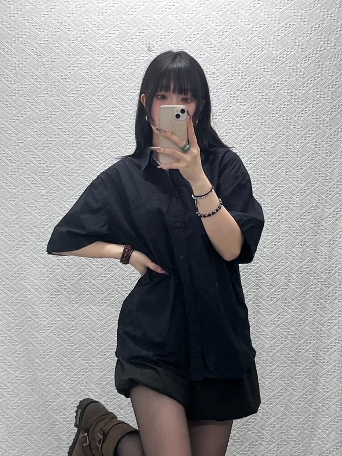 메르고 빈티지 캐주얼 모던시크 올블랙 반팔 셔츠 L C11841 상품이미지2