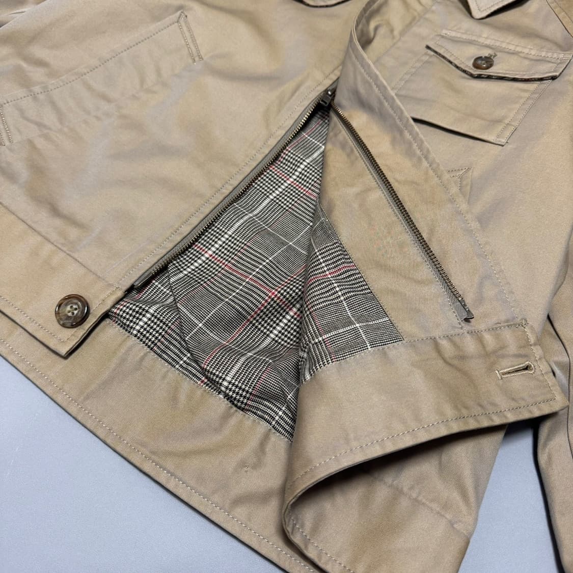 빔즈(BEAMS) 베이지컬러 코튼 더블 집업 트렌치 블루종 자켓 상품이미지4