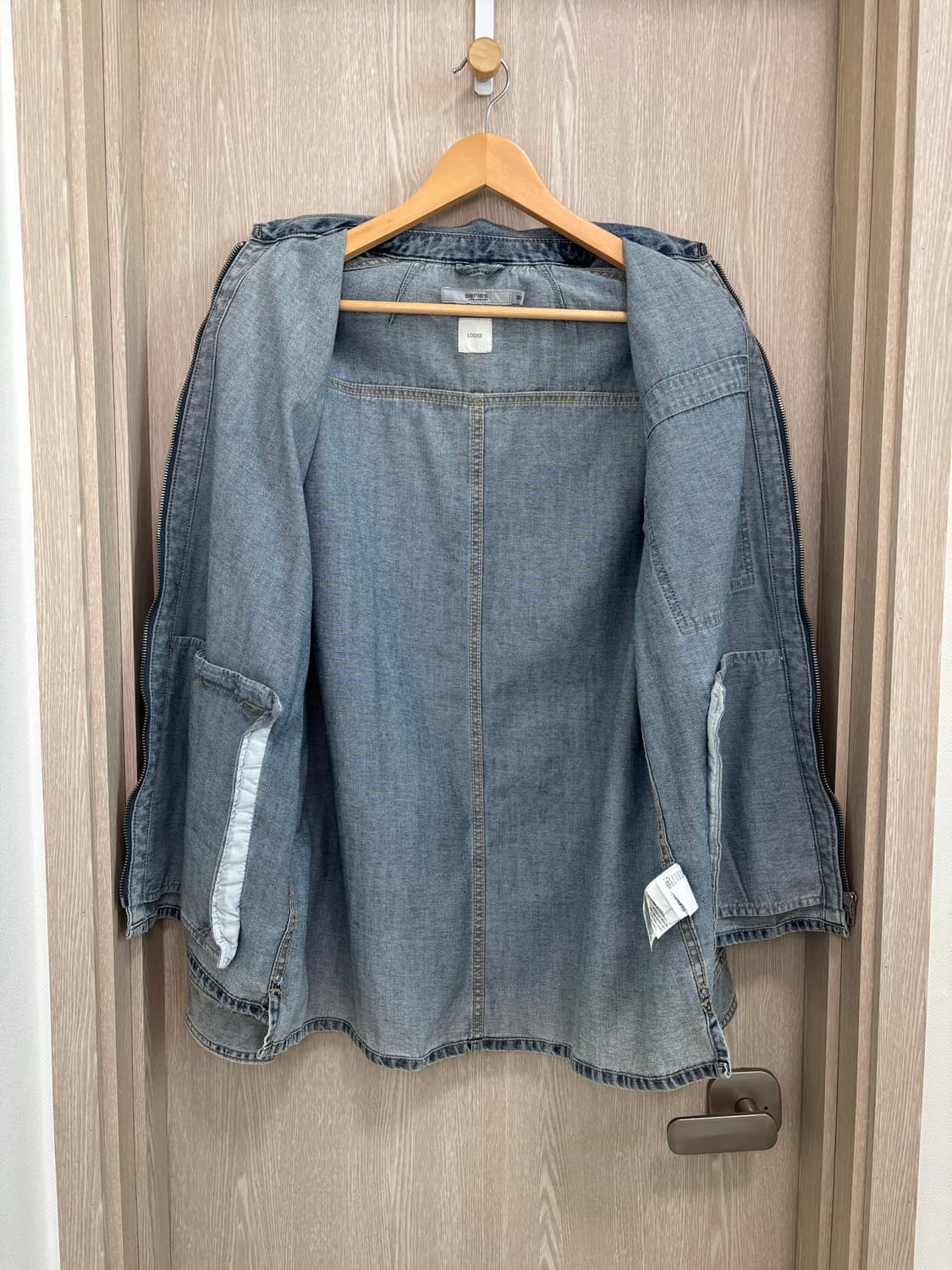 24SS)시리즈 루즈핏 데님 집업 아우터형 셔츠자켓/100/라이트블루 상품이미지3