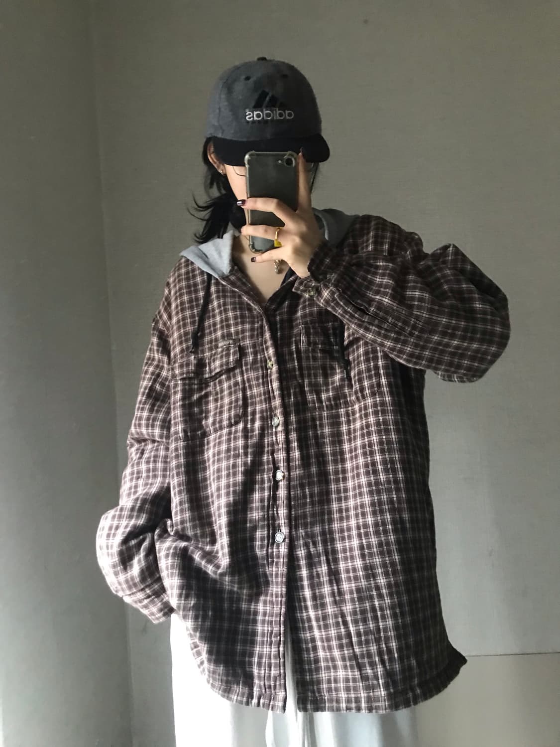 디키즈 00s 브라운 누빔 레이어드 체크셔츠 상품이미지5