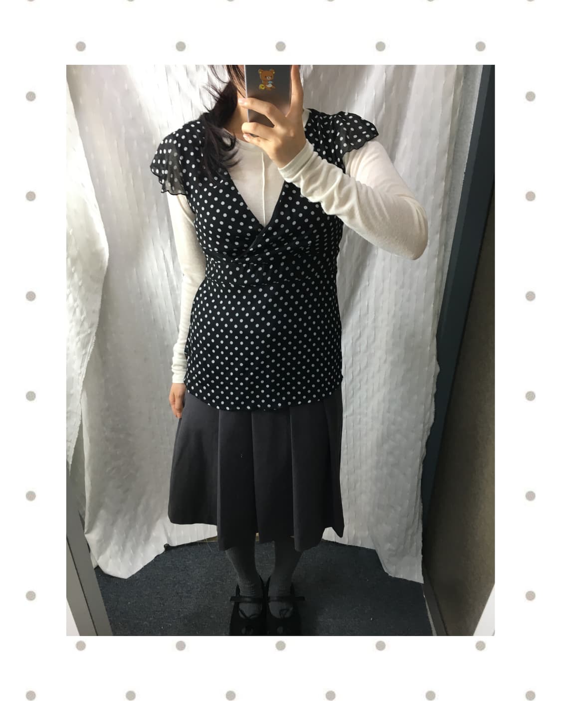 블랙 도트 반소매 블라우스 상품이미지1