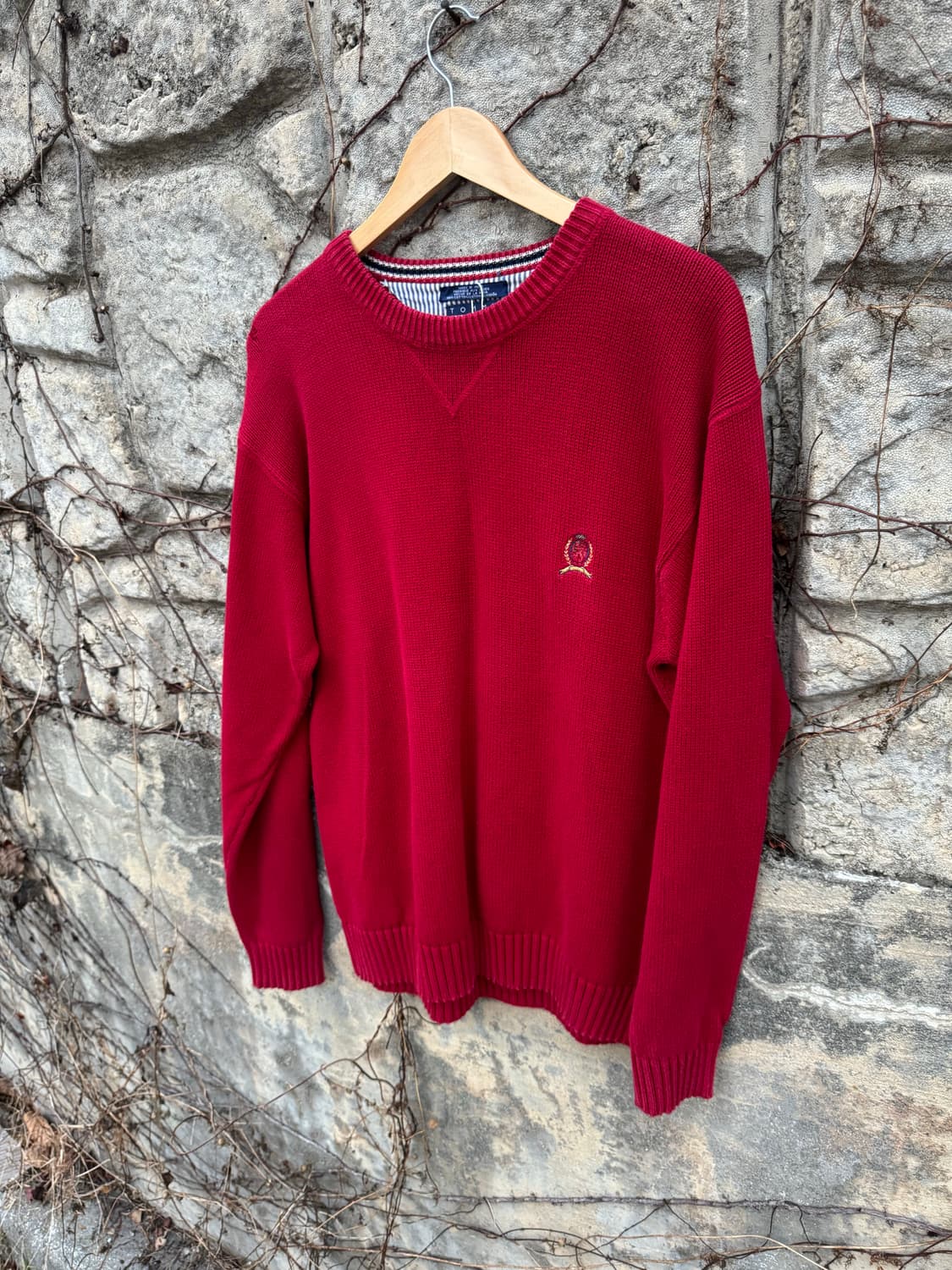 타미힐피거 빈티지 헤비 코튼 자수 로고 니트 레드 m 상품이미지3