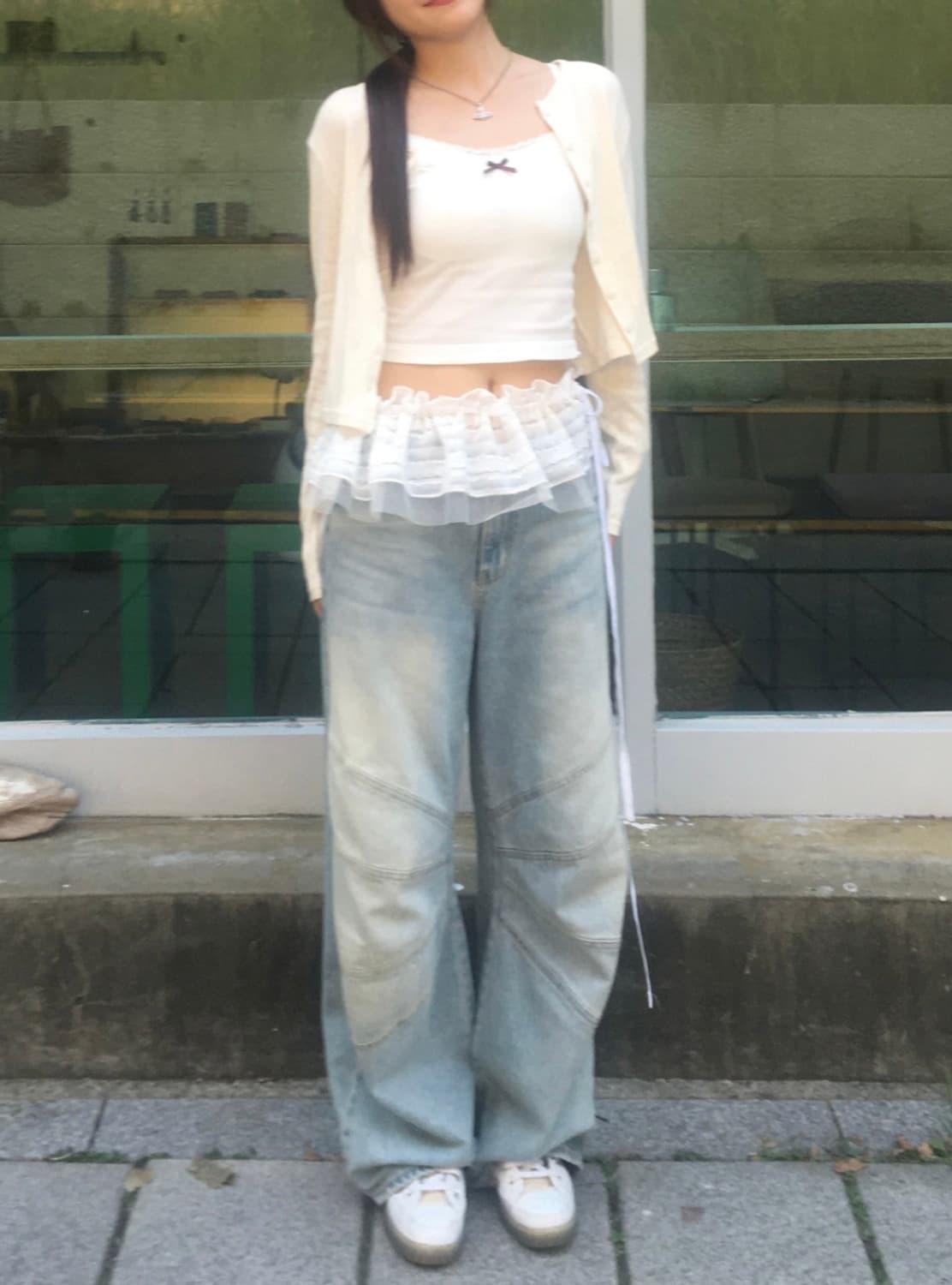 딧소어 ditsor 일루젼 프릴 벨트 레이어드 스커트 화이트 상품이미지3