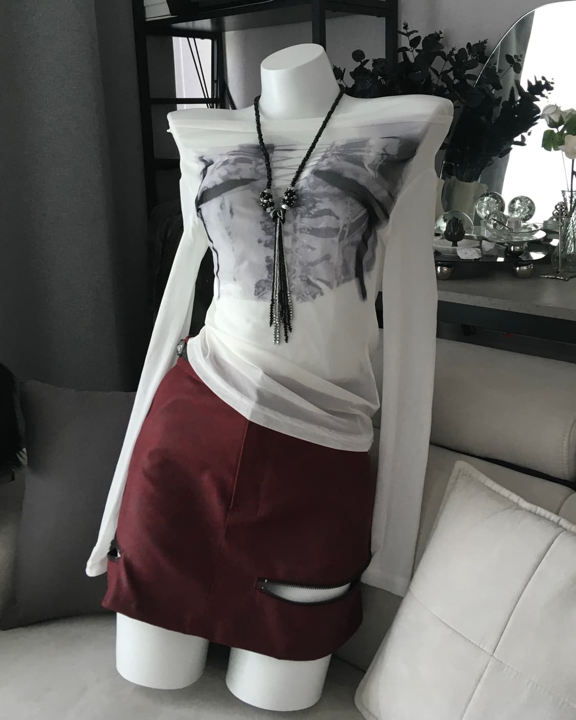 ༒ ANTIQUE ROSE SKIRT #SUEDE RED 상품이미지2