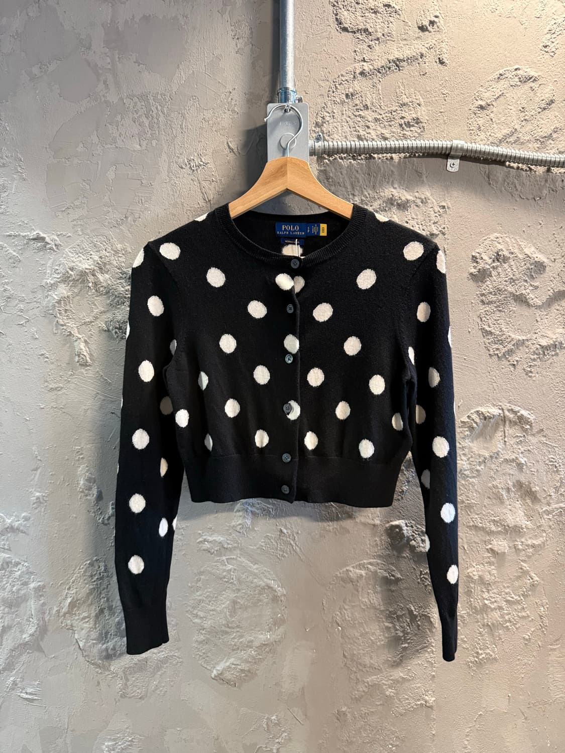 폴로 랄프로렌 크롭 폴카 도트 메리노울 가디건 블랙 S 상품이미지1