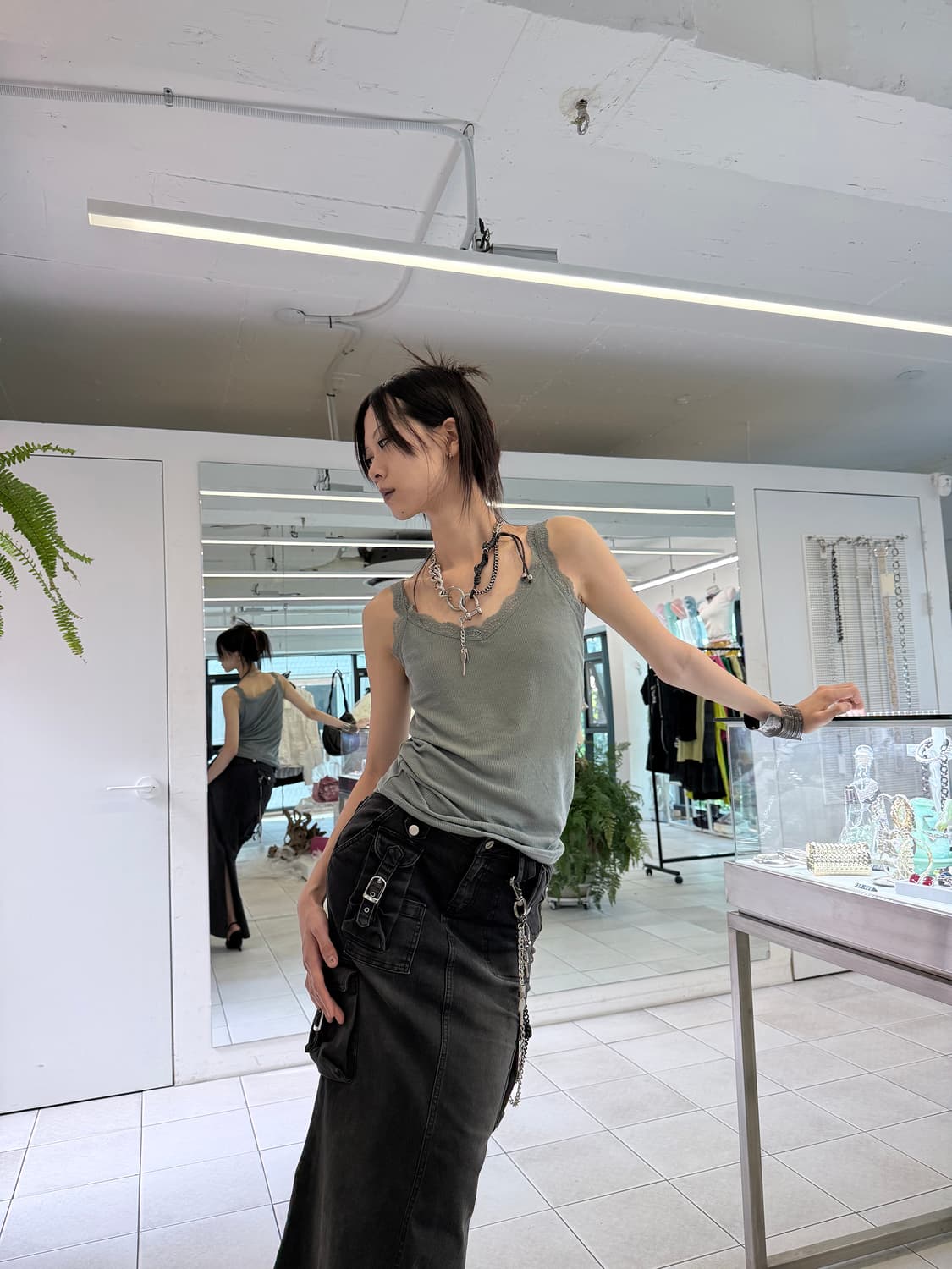 lace trim rib tank top 상품이미지2