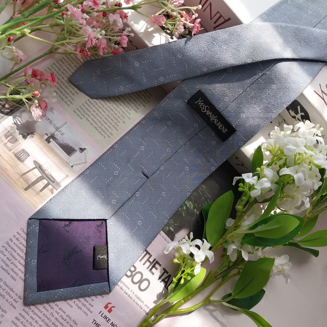 입생로랑 실크 블루 패턴 넥타이 9.4cm A~B등급 K2315
 상품이미지5