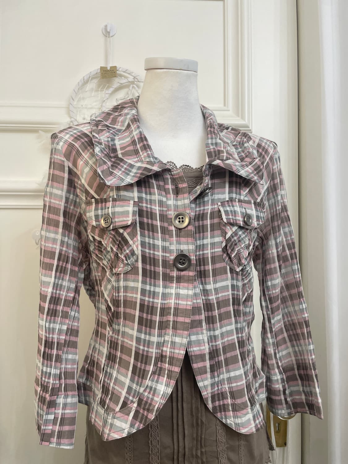 brown pink check cotton jacket&brown lac 상품이미지6