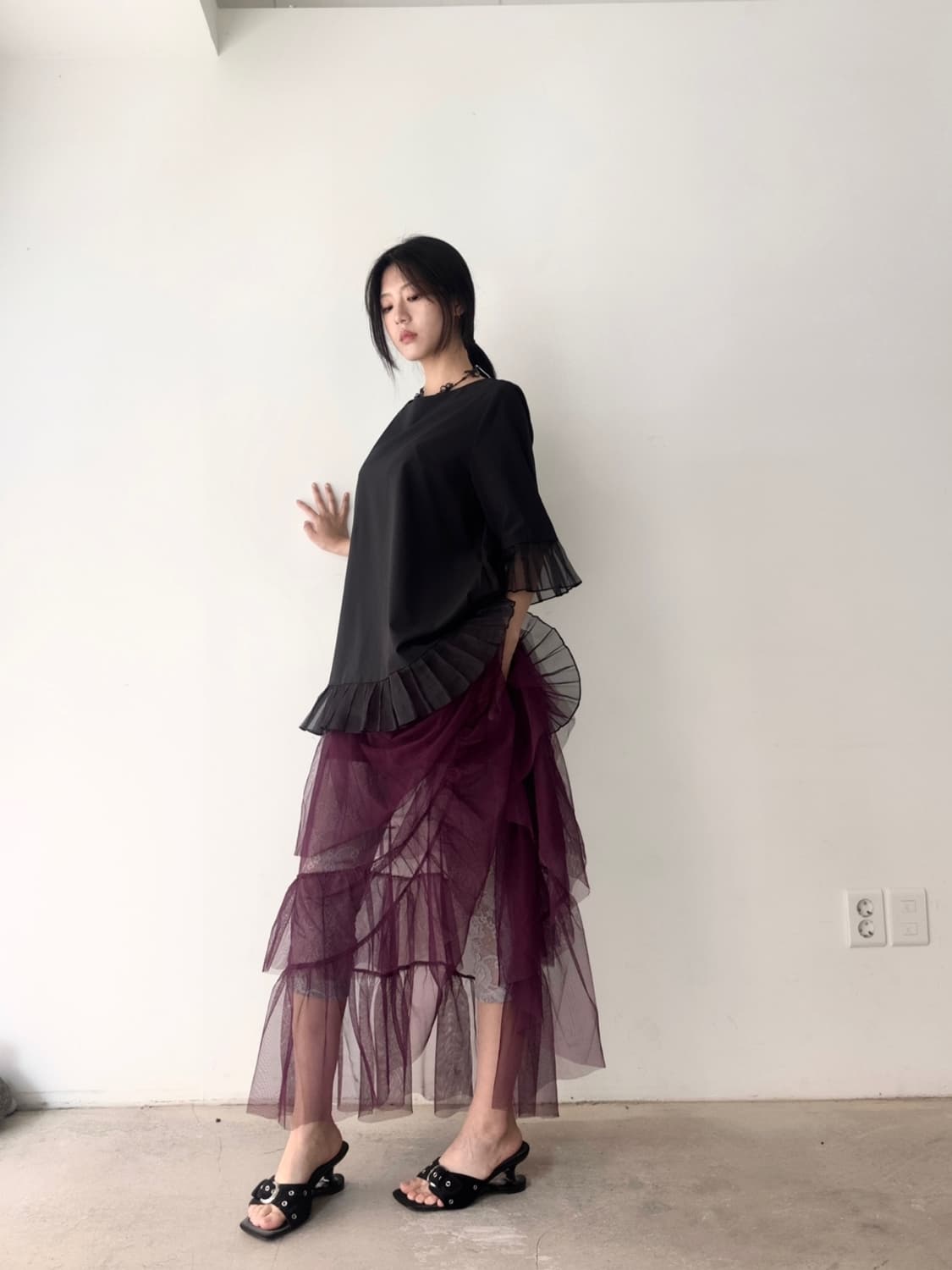 Organza ruffle mix top 상품이미지4