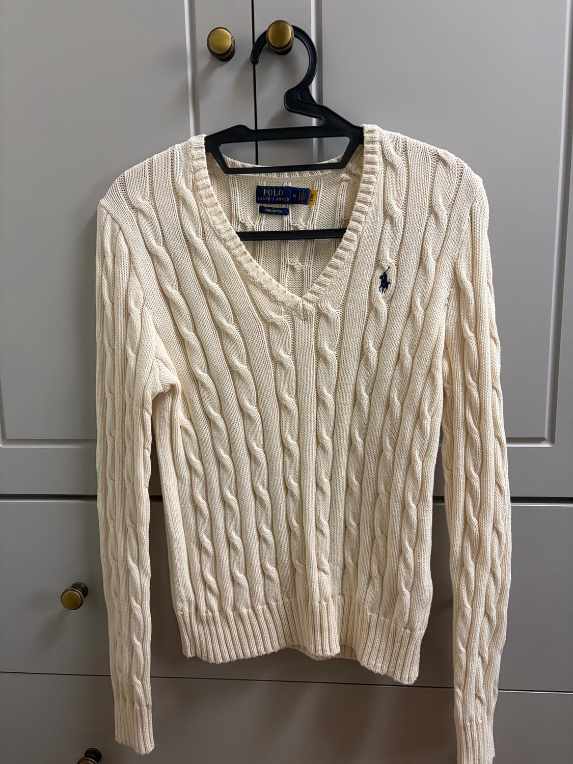  (W) 폴로 랄프 로렌 케이블 브이넥 코튼 스웨터 크림 M 상품이미지1