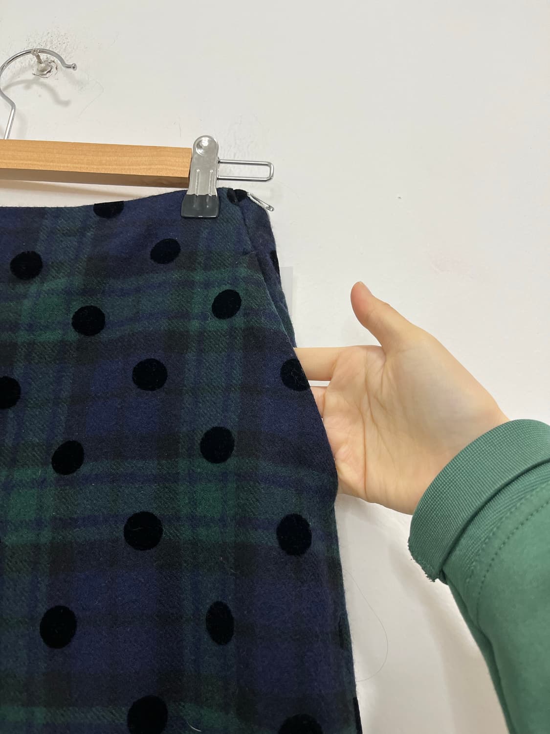 일본 빈티지 체크 도트 패턴 핀턱 미디스커트 상품이미지3