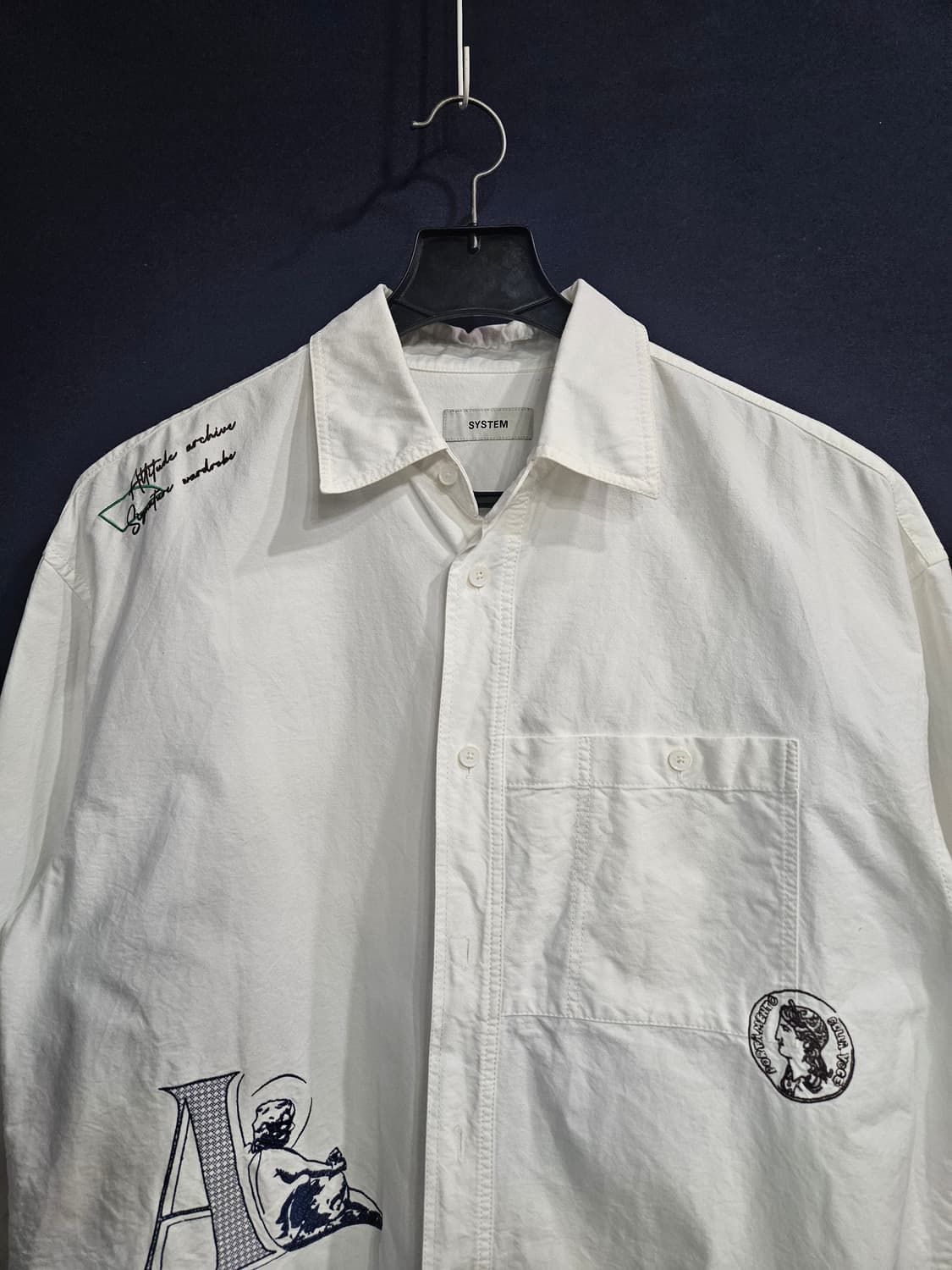 시스템옴므 자수 화이트 남성 세미오버핏 105 긴팔셔츠  상품이미지8