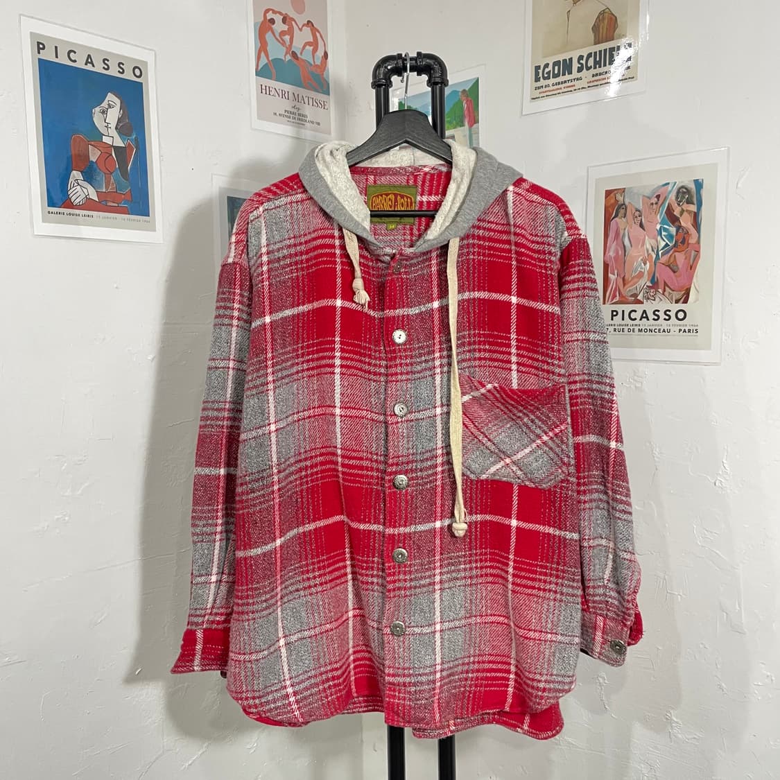 오버사이즈 체크 후드 자켓 상품이미지2