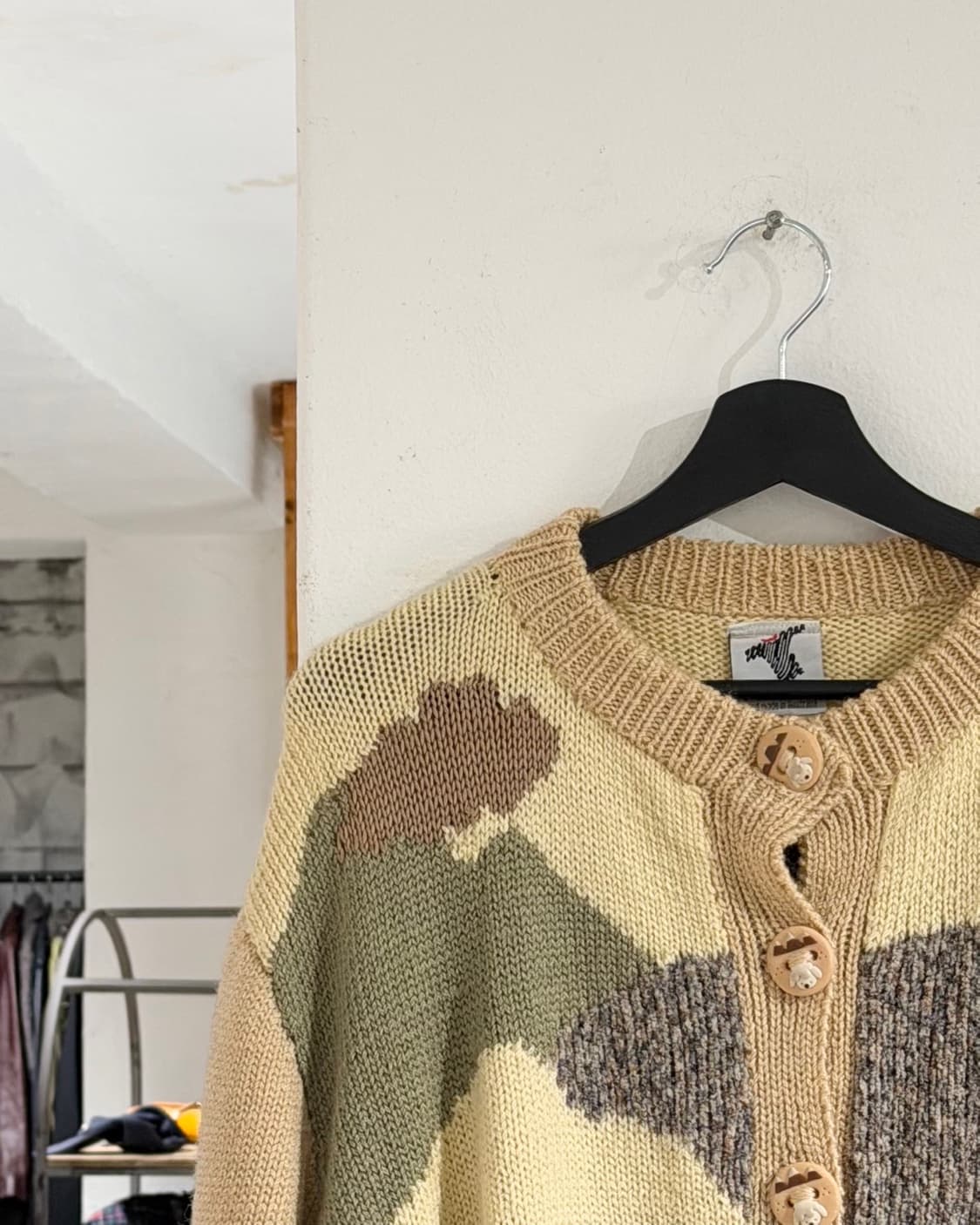 빈티지 본즈 베이지 핸드메이드 퓨어울 가디건 상품이미지2