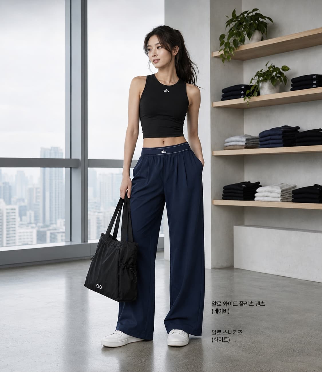 alo 와이드 팬츠 블랙 네이비 상품이미지1