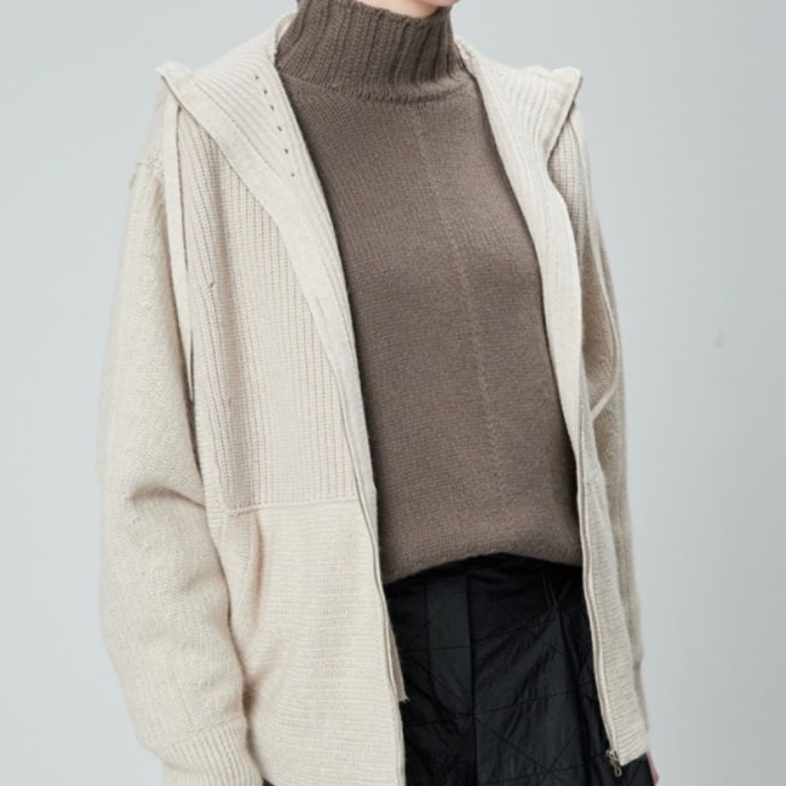 시스템(SYSTEM) 라쿤울 돌먼 후드니트가디건 프리사이즈 상품이미지2