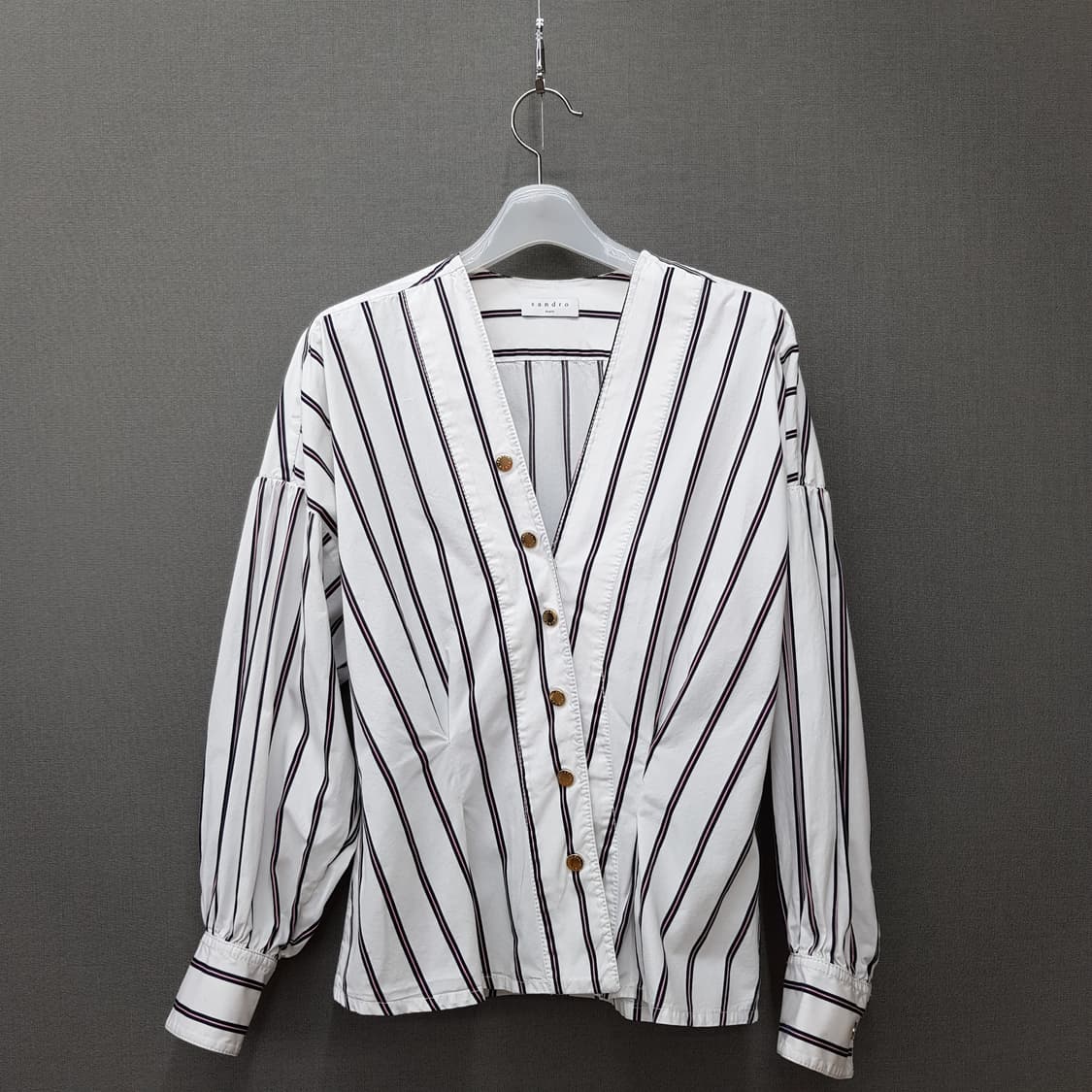 산드로 Sandro 스트라이프 브이넥 버튼 블라우스 2사이즈 상품이미지2