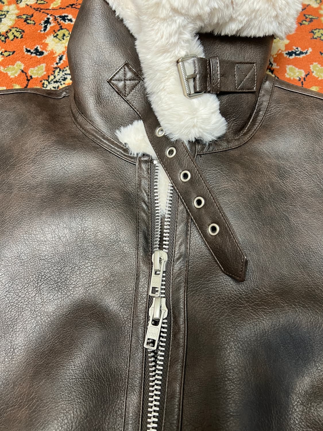 론트 비건레더 무스탕 브라운 L 상품이미지3