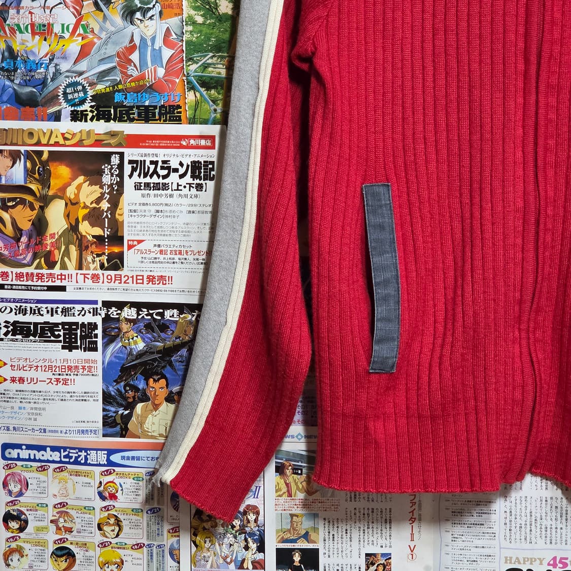 후부 데님 배색 레드 니트 집업  상품이미지4