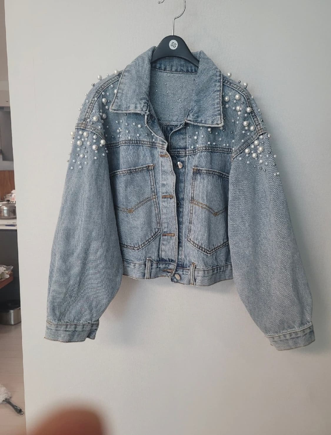 새상품  진주 장식 크롭 데님자켓 상품이미지3