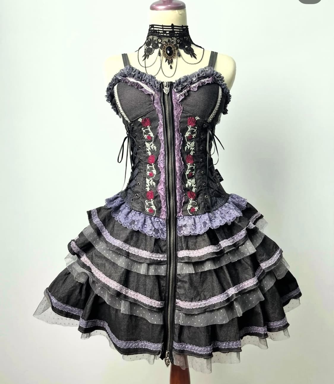 Ozzon 오즈온 장미 자수 드레스 고스 고딕 펑크 상품이미지1