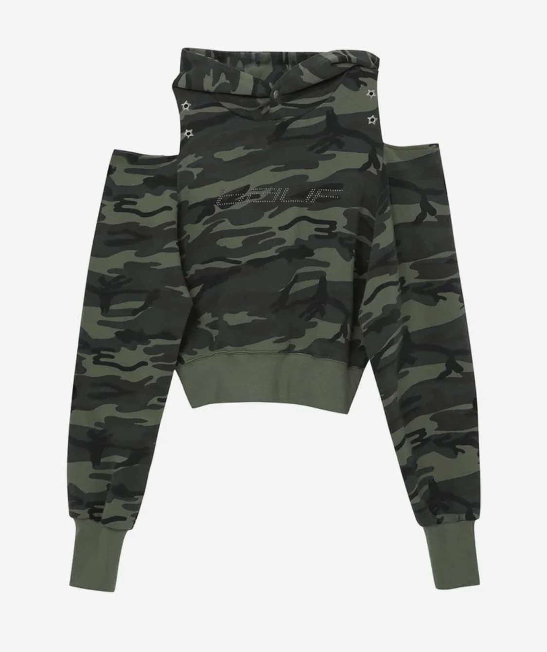 원가10 바우프 컷아웃 오프숄더 크롭후드 카모 상품이미지1