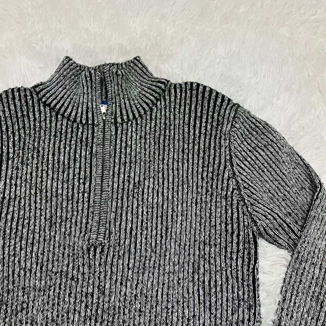 빈티지 그레이 반집업 스트라이프 폴라 니트 908 y2k 스트릿 모리 갸 상품이미지6