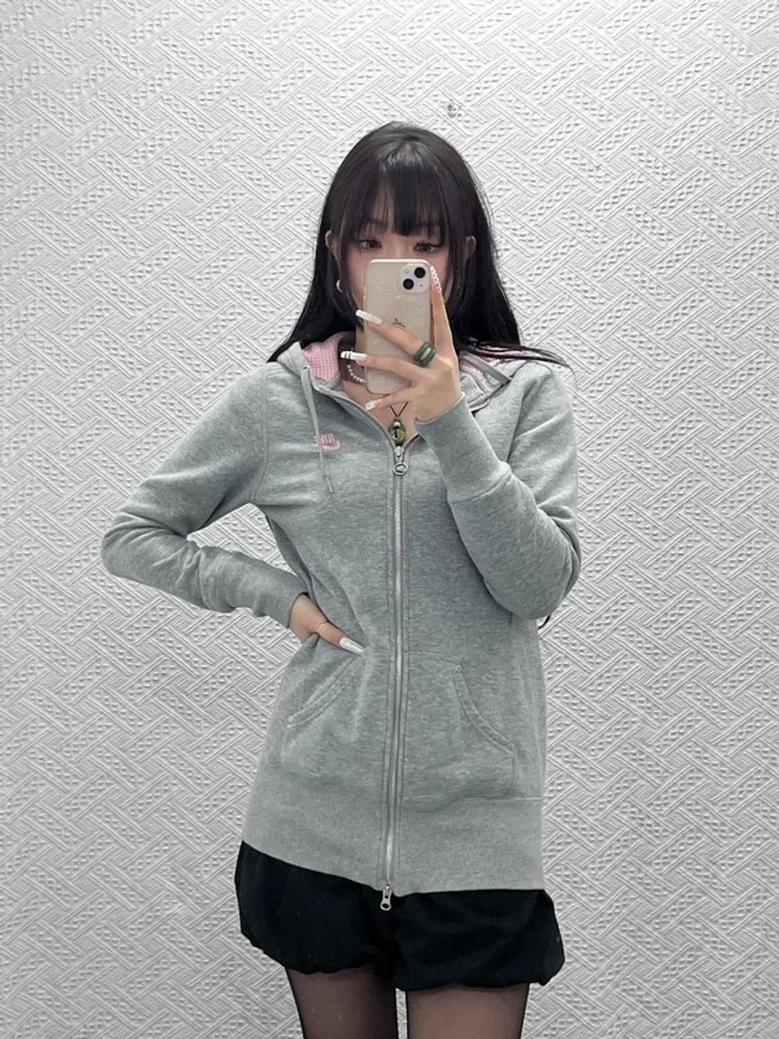 나이키 Y2K 딱붙핏 딸기우유 핑크 투웨이 롱 후드집업 L C10752 상품이미지2